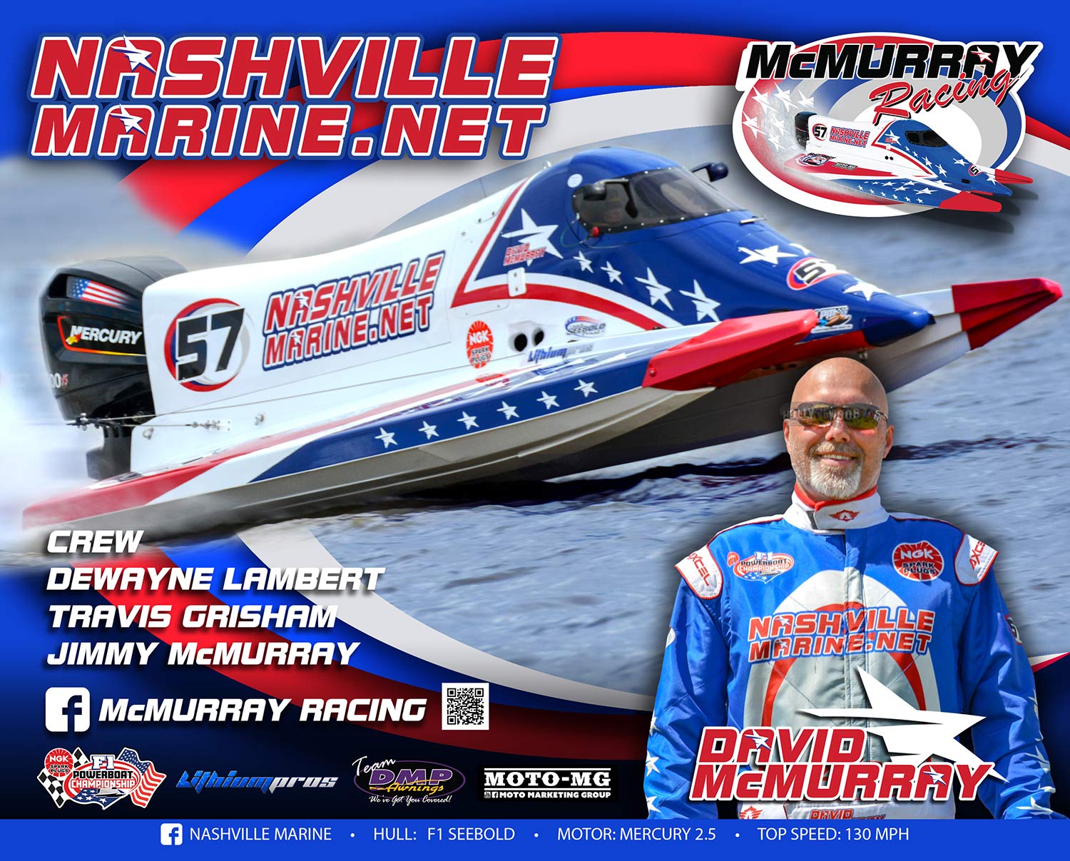 Nashville Marine - Dave-McMurray F1 Boat Racing -Signature-Card-2019